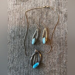 Turquoise earring and necklace set in silver